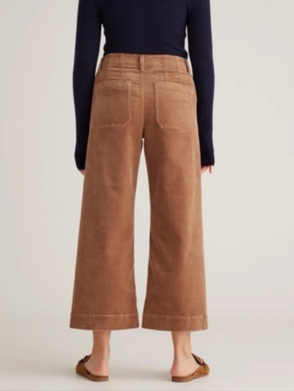 Quince Warm Brown Organic Stretch Corduroy Cropped Wide Leg Pants Size 12 - Picture 2 of 4